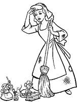 coloriage cendrillon fait le menage avec les souris